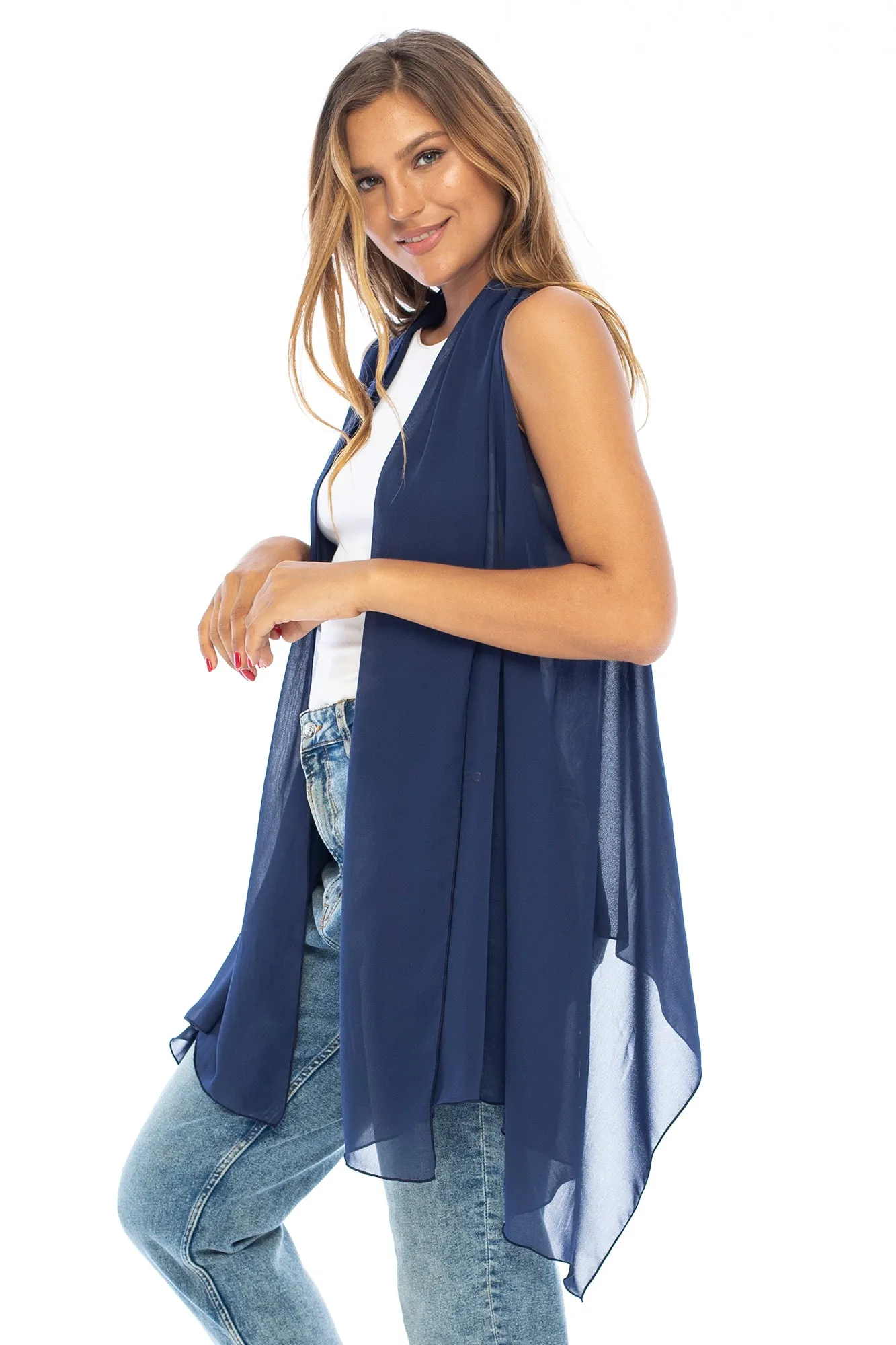 Sleeveless Kimono Sheer Open Front Chiffon Duster