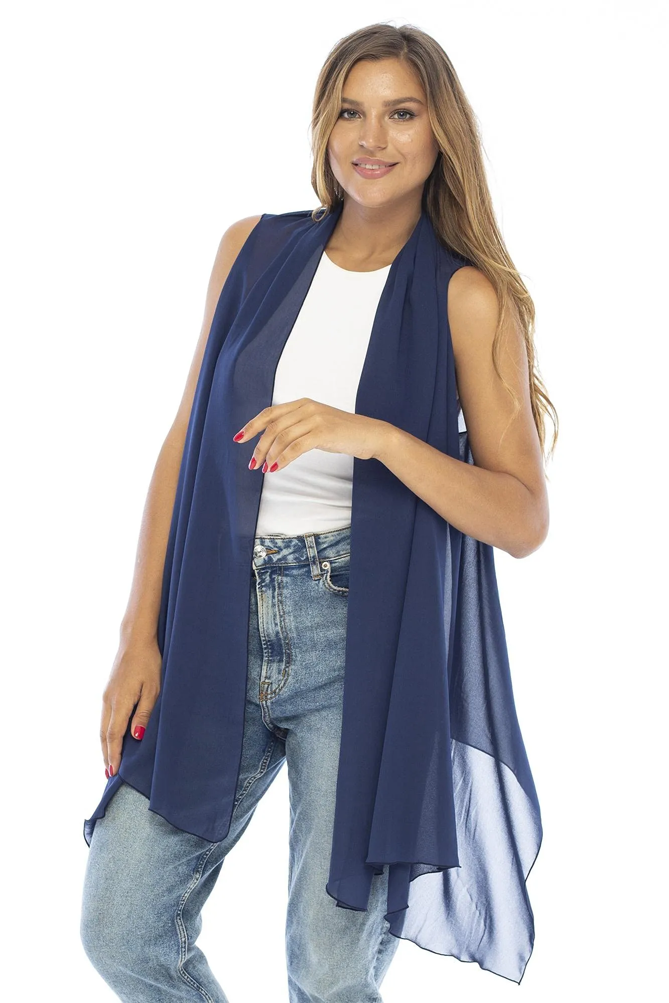 Sleeveless Kimono Sheer Open Front Chiffon Duster