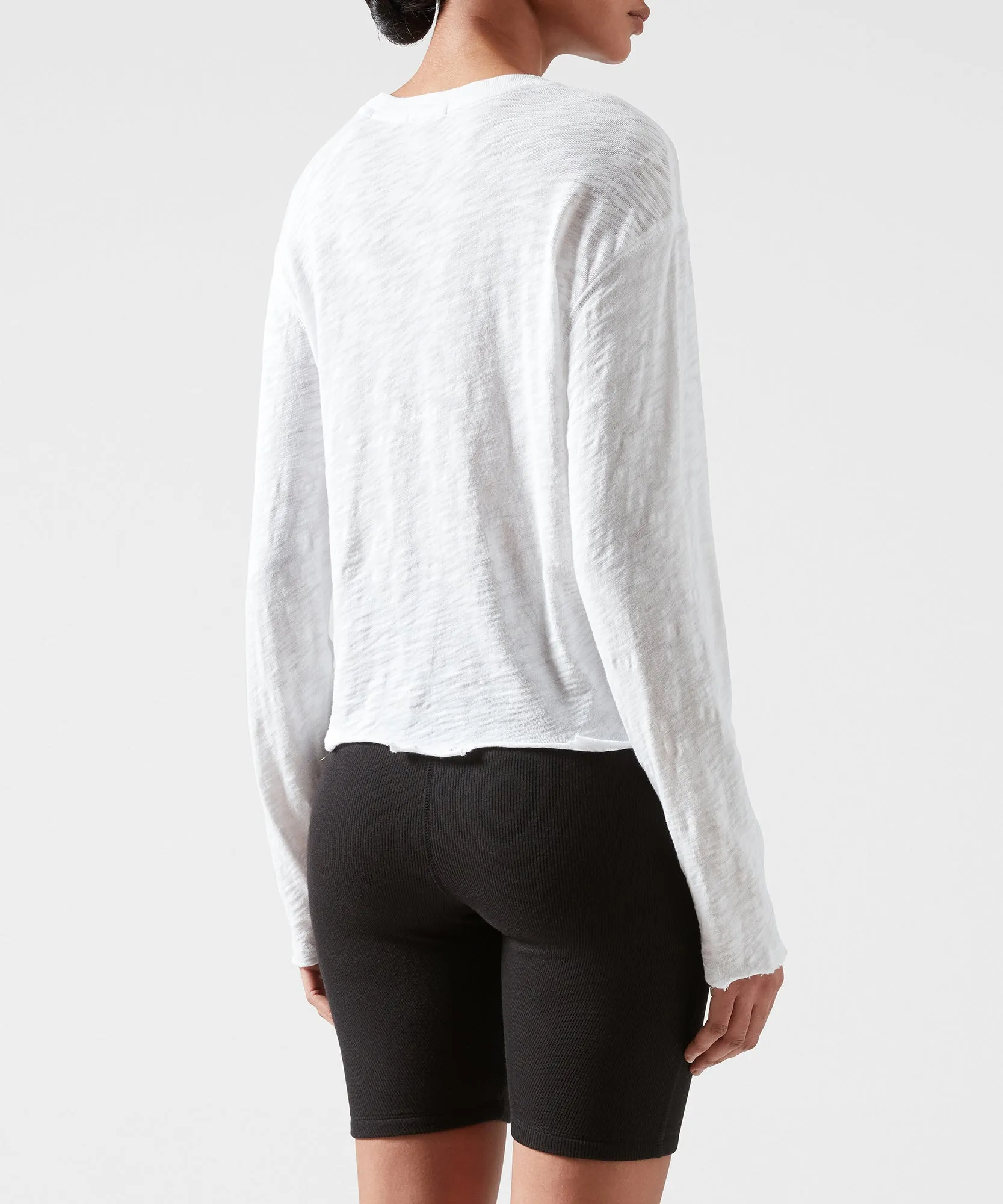 Slub Jersey Long Sleeve Destroyed Wash Crop Tee - White