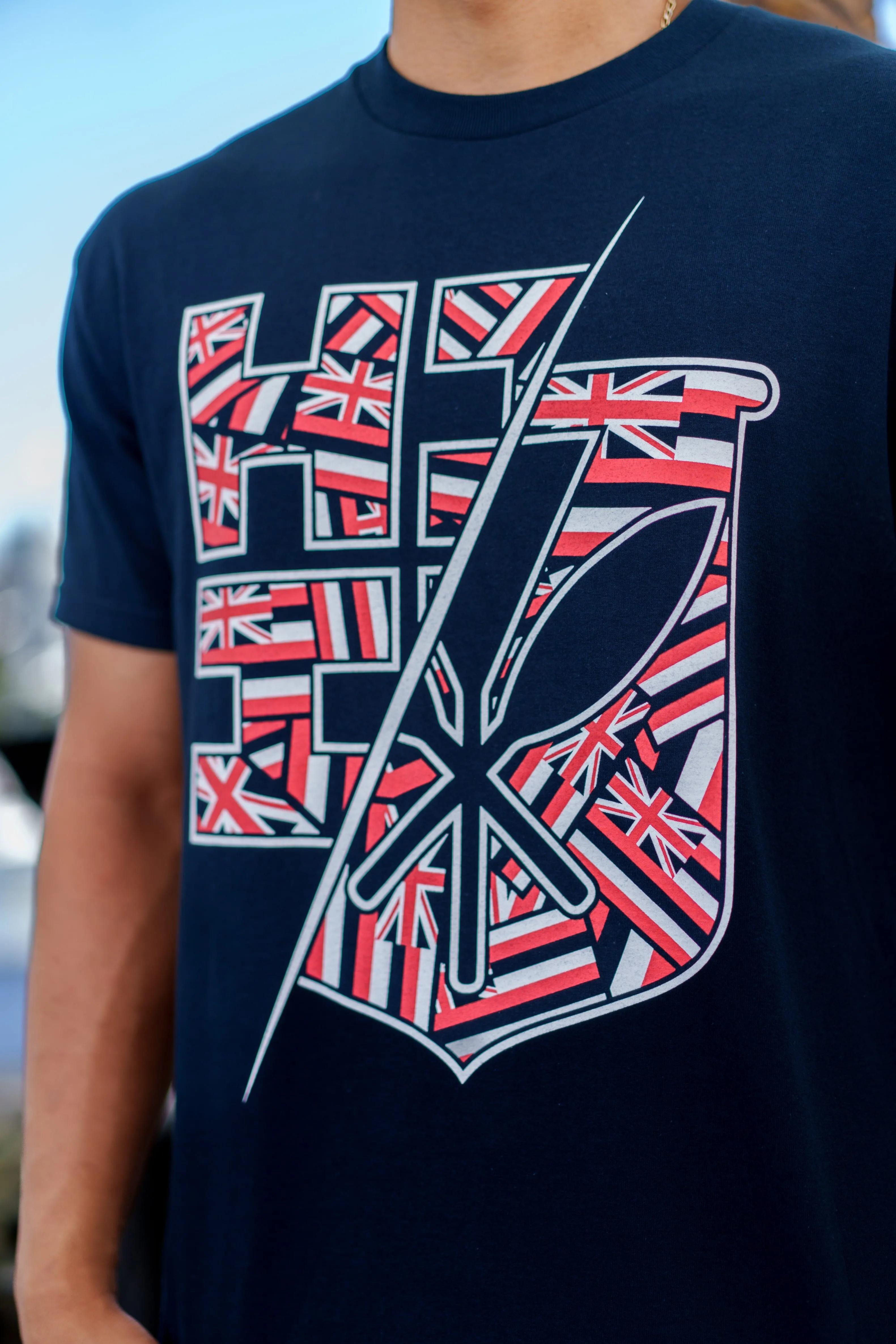 SPLIT LOGO FLAG NAVY T-SHIRT (ALL SALES FINAL)