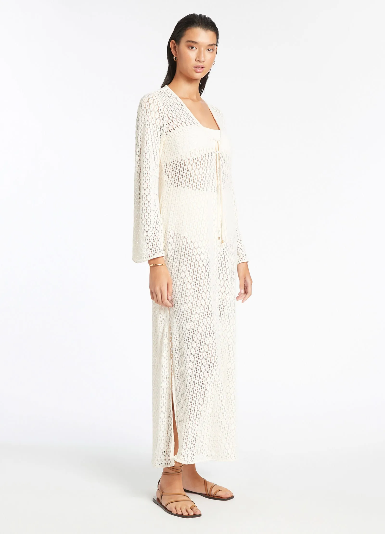 Stretch Lace Maxi Kaftan - Cream