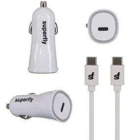 Superfly 3 Amp USB C Car Charger Kit - White