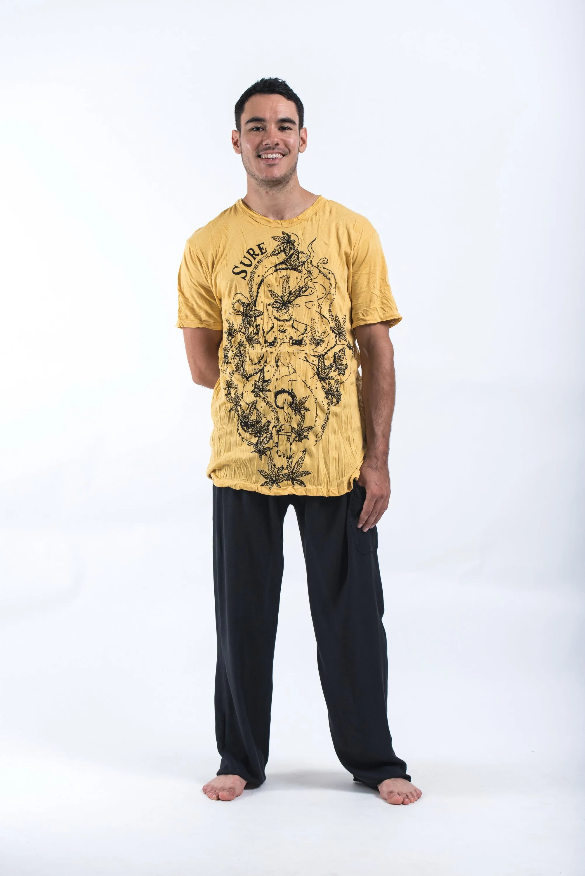 Sure Design Mens Octopus Weed T-Shirt Yellow