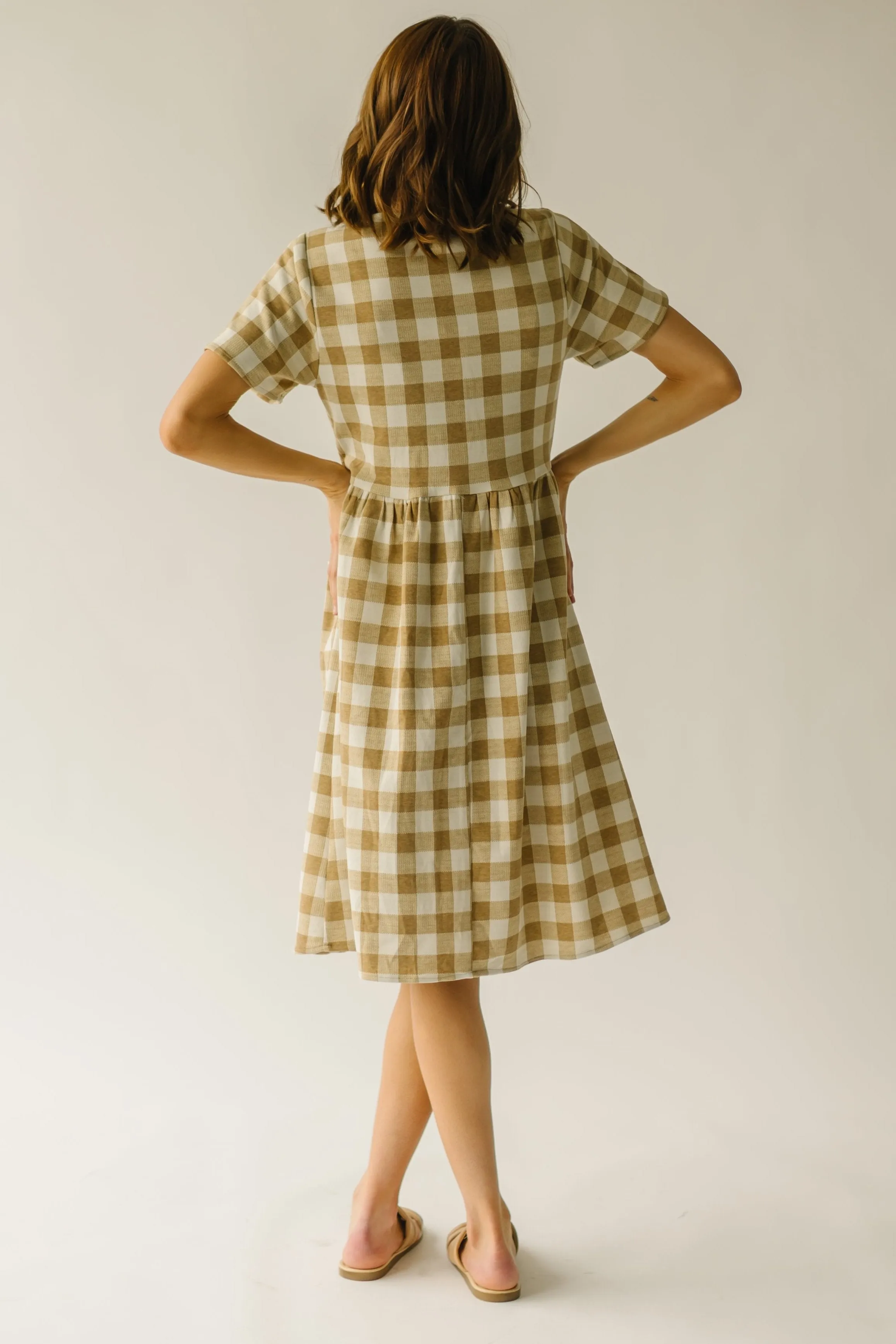 The Boice Gingham Button Front Dress in Camel Multi