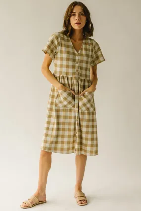 The Boice Gingham Button Front Dress in Camel Multi