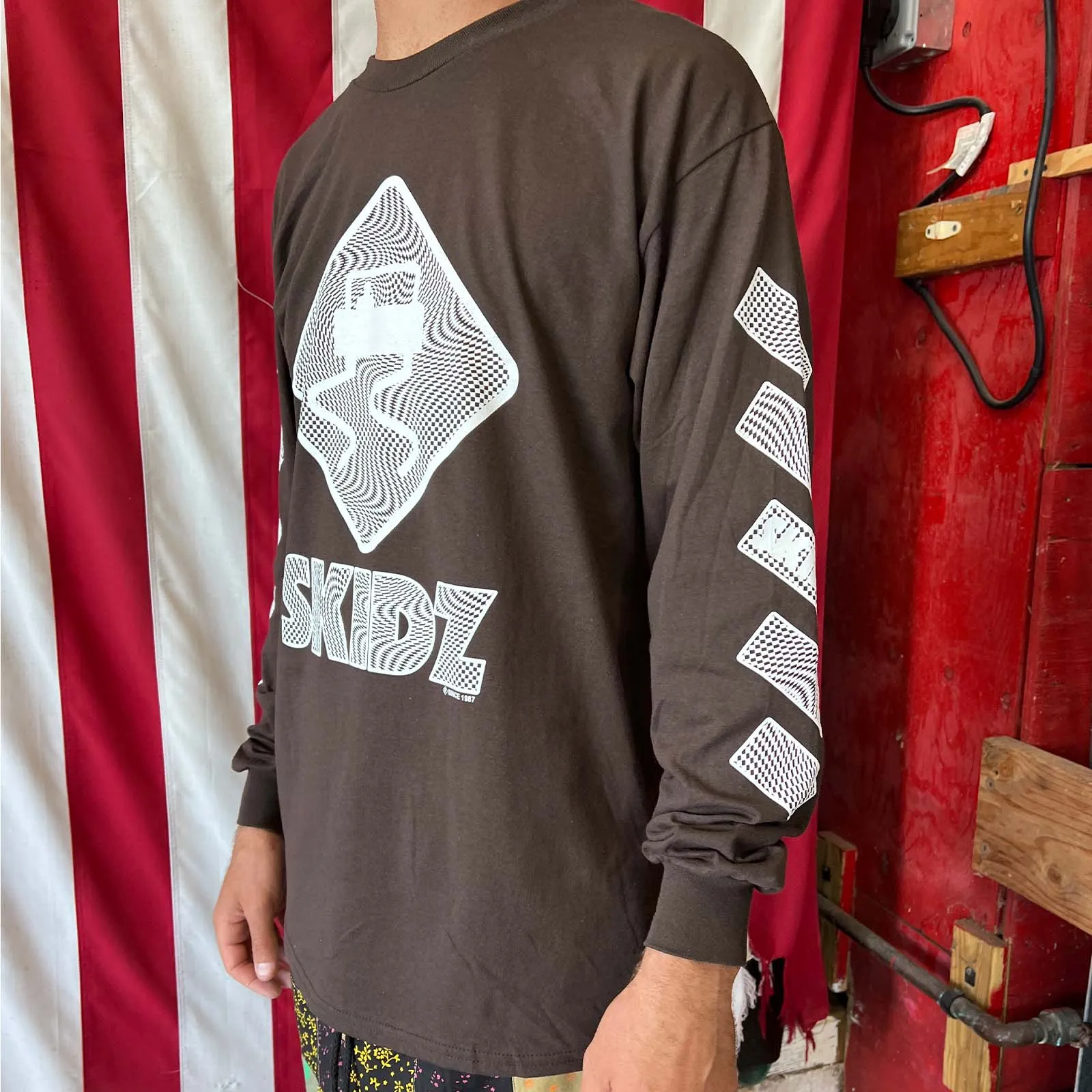 Trippy Check Long Sleeve Tee - Dark Chocolate Brown