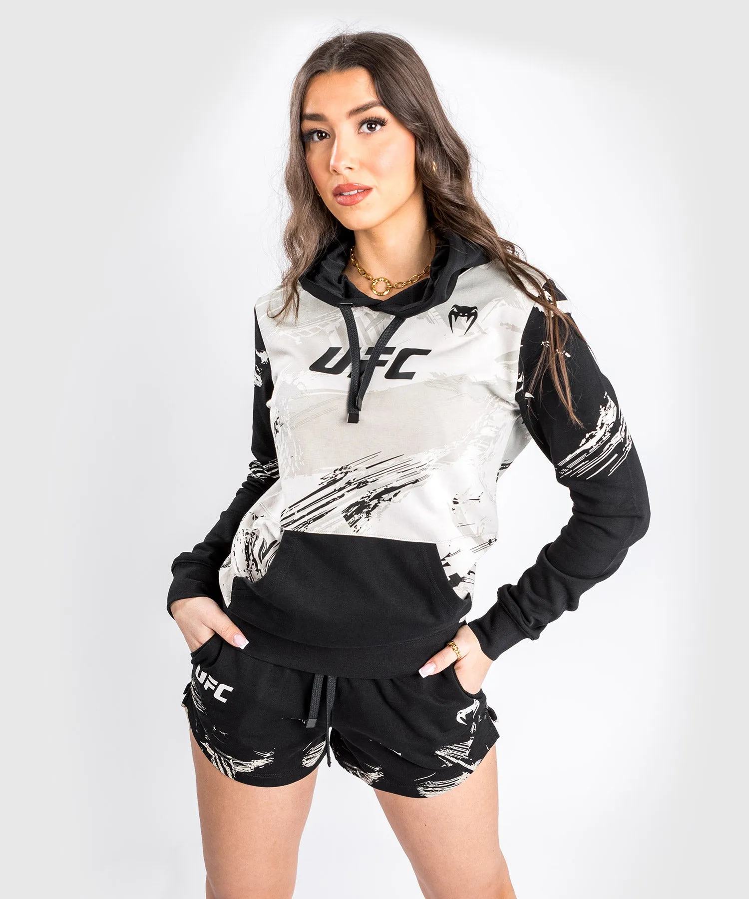 UFC Venum Authentic Fight Week 2.0 Women’s Pullover Hoodie - Sand/Black