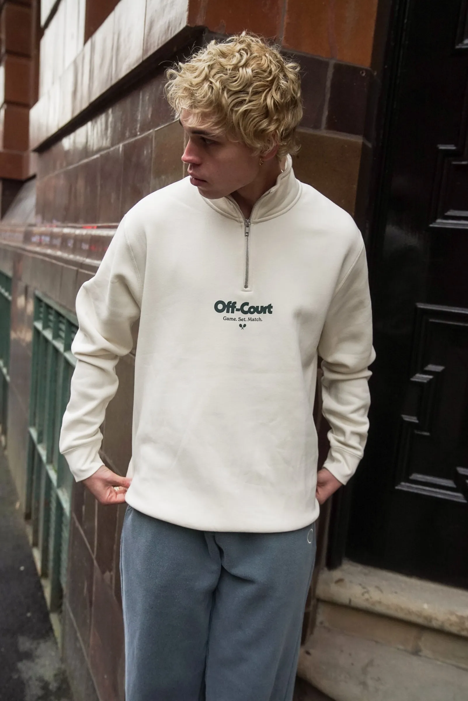 Vice 84 'Off Court GSM' Half Zip Sweater - Ecru