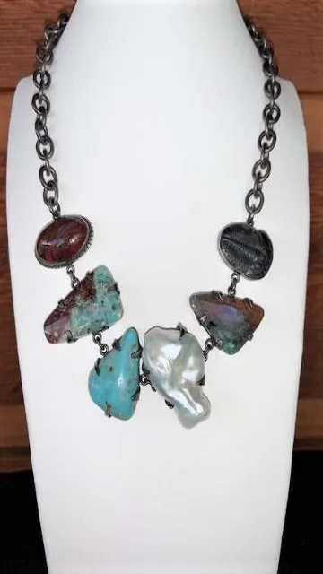 Vicki Orr Fossil and Turquoise Necklace