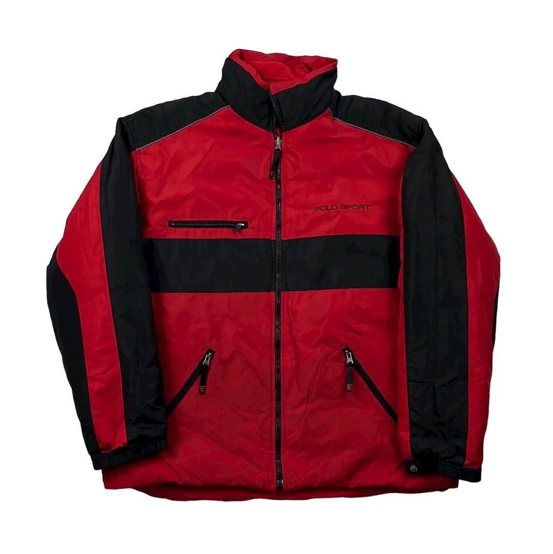 Vintage 90s Red   Black Ralph Lauren Polo Sport Spell-Out Reversible Puffer Coat/ Jacket - Extra Large