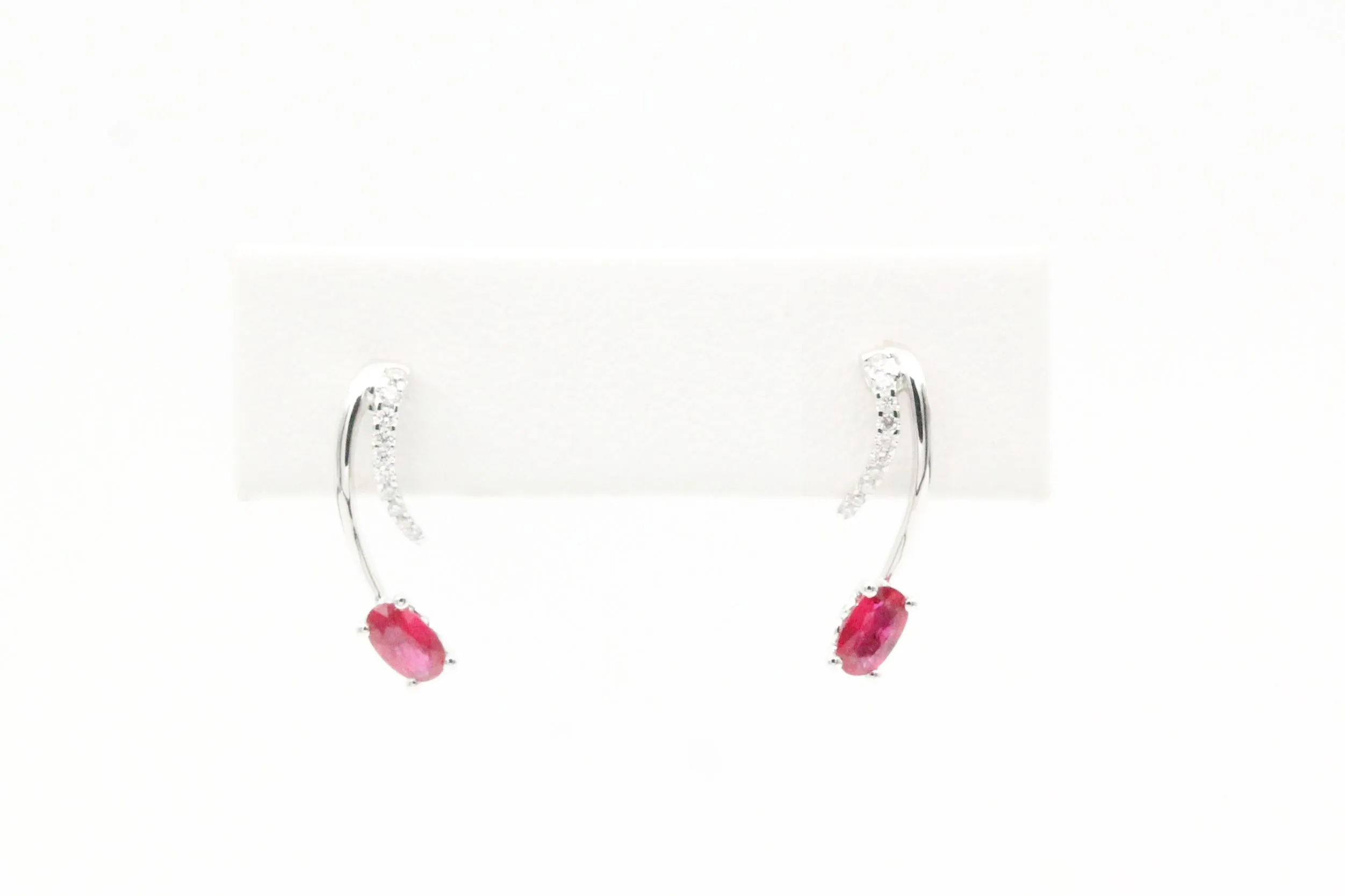 White Gold Ruby and Diamond Stick Style Earrings