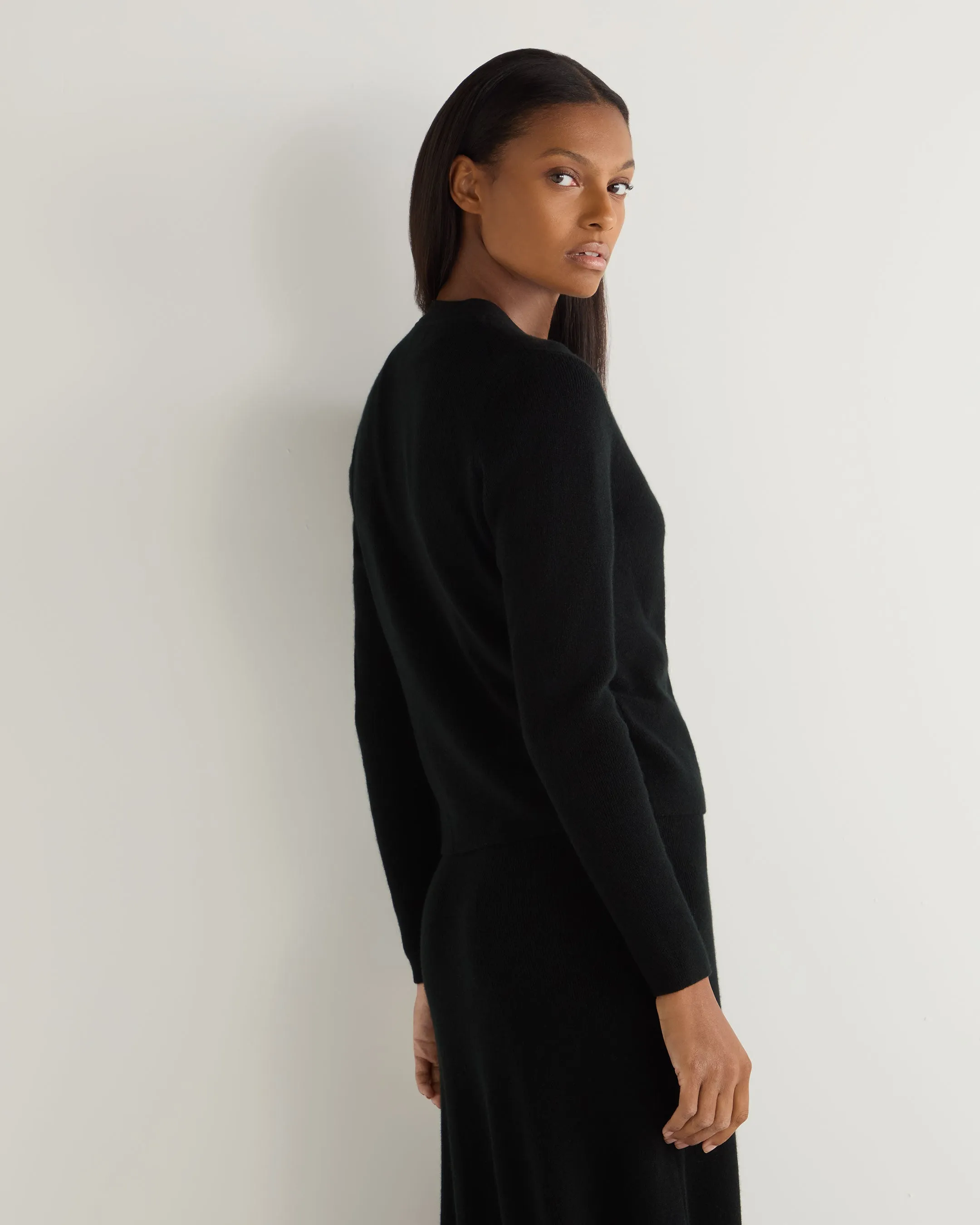 Women's Rib V Neck Cashmere Cardigan Black