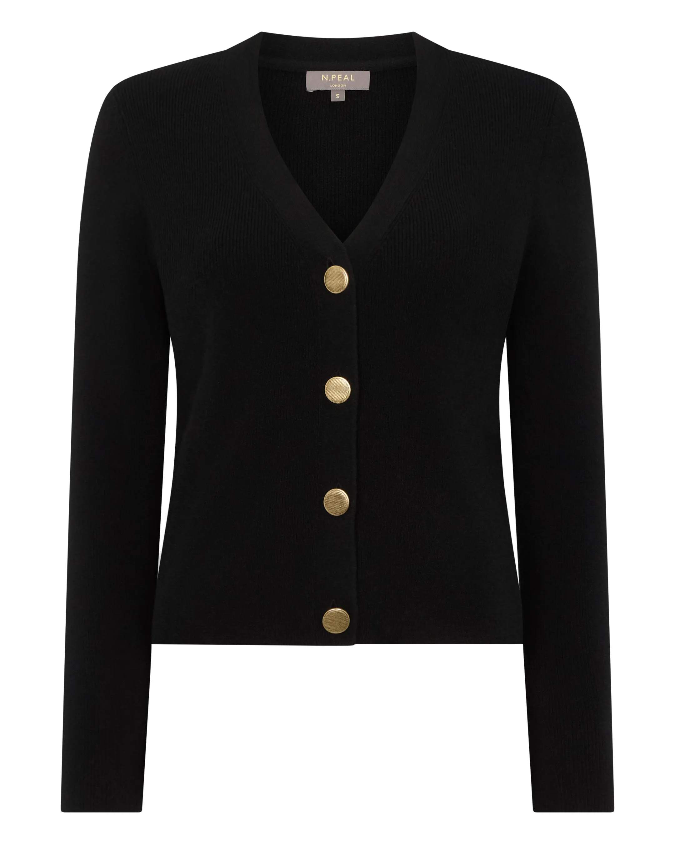 Women's Rib V Neck Cashmere Cardigan Black